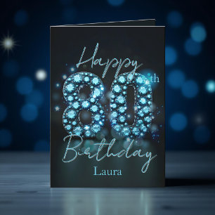 Chic Elegant Sapphire Blue and Black 80th Birthday Card