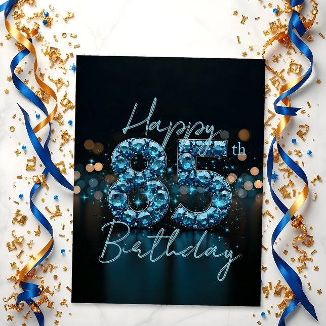 Chic Elegant Sapphire Blue and Black 85th Birthday Postcard (Creator Uploaded)