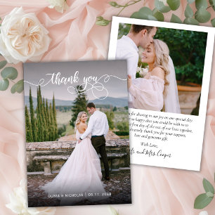 Chic Elegant Script 2 Photo Wedding Thank You Card