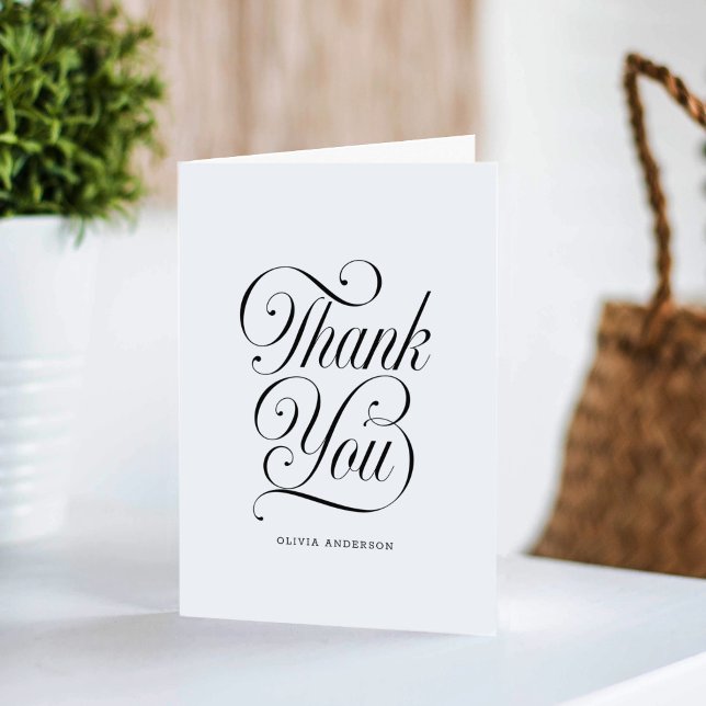 Chic Elegant Script Black & White Baby Shower Thank You Card (Creator Uploaded)
