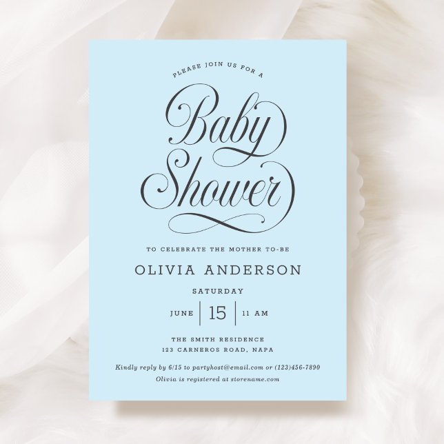Chic Elegant Script Light Blue Boy Baby Shower Invitation (Creator Uploaded)