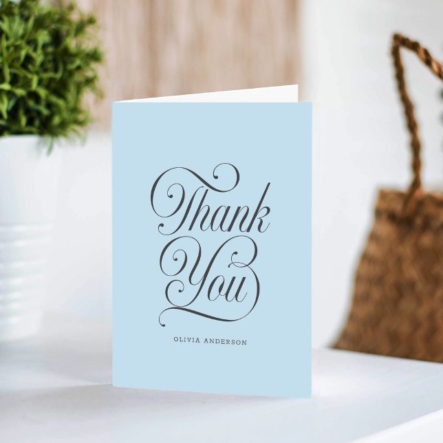 Chic Elegant Script Light Blue Boy Baby Shower Thank You Card (Creator Uploaded)