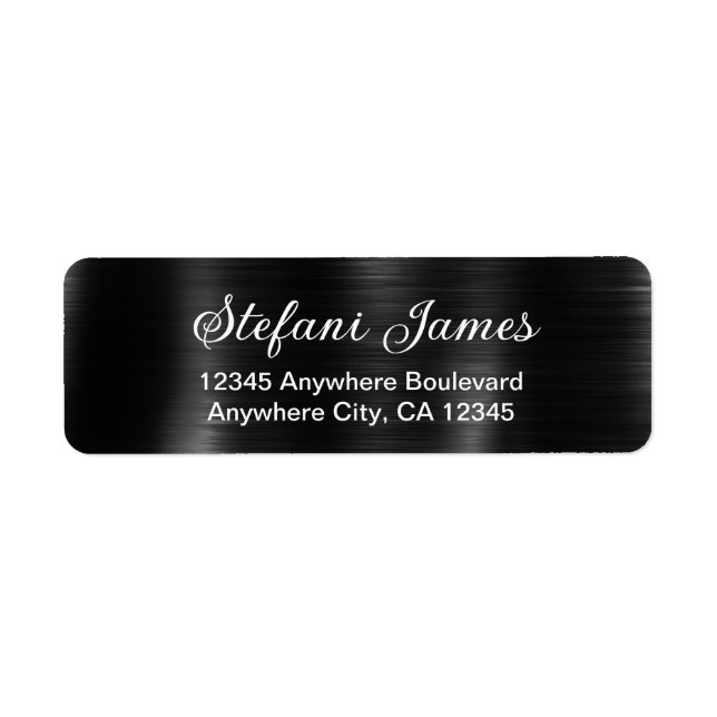 Chic Elegant Script Metallic Black Label Return Address Label (Front)