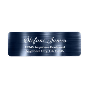 Chic Elegant Script Metallic Blue Navy Label Return Address Label