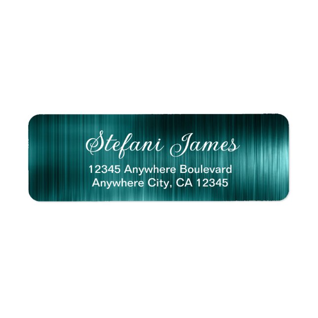 Chic Elegant Script Metallic Teal Label Return Address Label (Front)