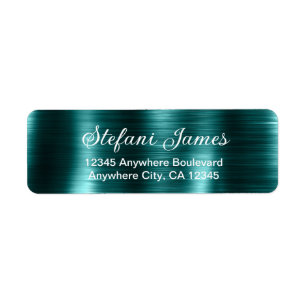 Chic Elegant Script Metallic Teal Label Return Address Label