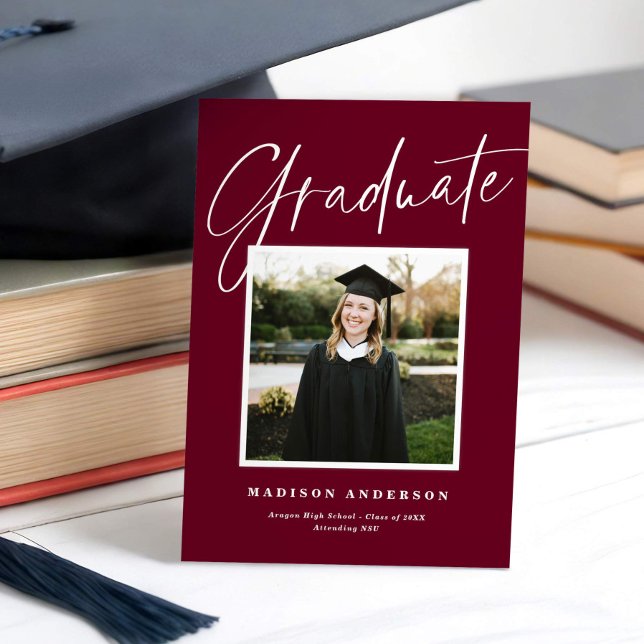 Chic Elegant Script Photo Graduation Announcement (Creator Uploaded)