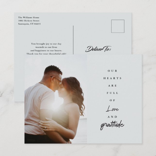 Chic Elegant Script Wedding Custom Photo Thank You Postcard (Front/Back)