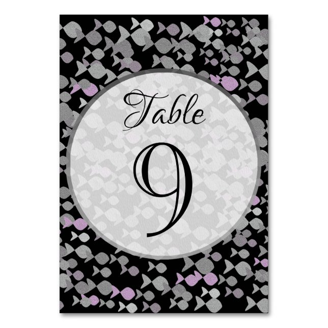 Chic Elegant Silver and Black Ocean Fish Wedding Table Number (Front)