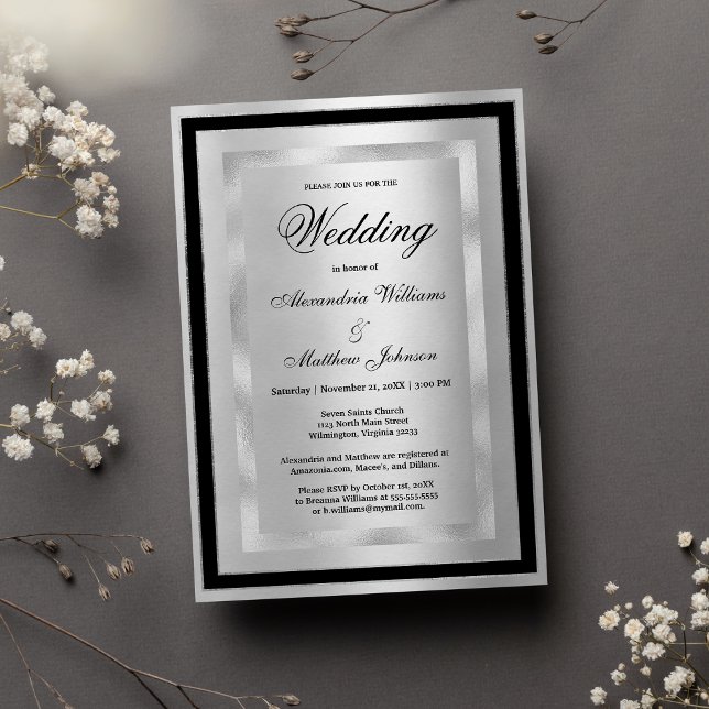 Chic Elegant Silver Black Glamour Luxury Wedding  Invitation (Chic Elegant Silver Black Glamour Luxury Wedding)