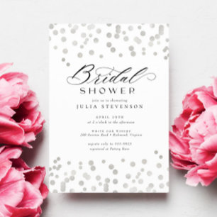 Chic Elegant Silver Glitter Confetti Bridal Shower Invitation