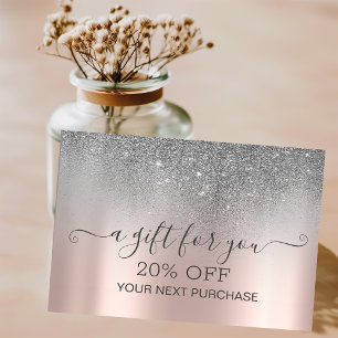 Chic Elegant Silver Glitter Rose Gold Discount Card