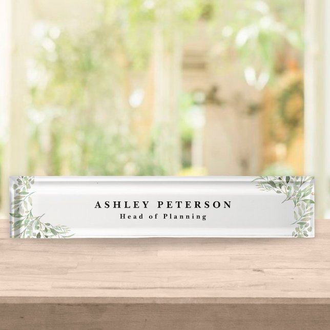 Chic Elegant Soft Spring Leaves Nameplate (Creator Uploaded)