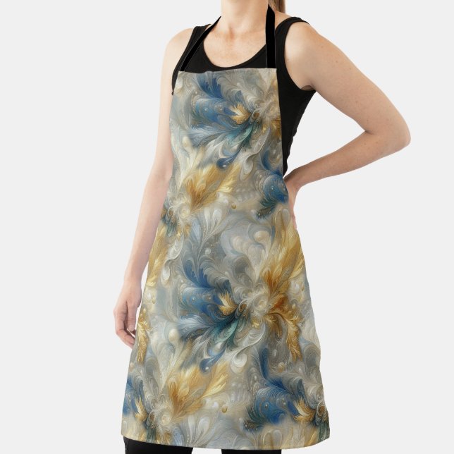 Chic Elegant Swirls in Gold, Silver, Blue, Yellow  Apron (Insitu)