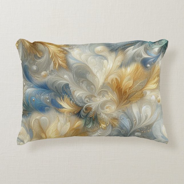 Chic Elegant Swirls in Gold, Silver, Blue, Yellow  Decorative Cushion (Front)