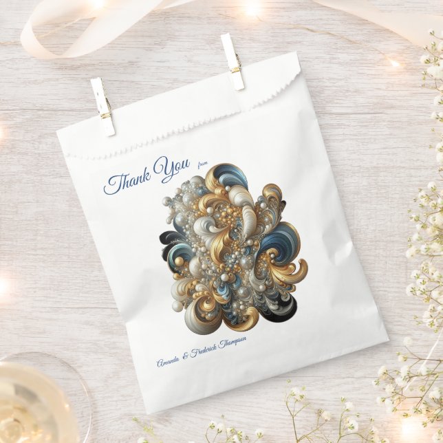 Chic Elegant Swirls in Gold, Silver, Blue, Yellow  Favour Bag (Clipped)