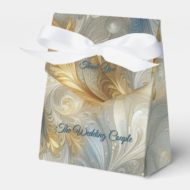 Chic Elegant Swirls in Gold, Silver, Blue, Yellow  Favour Box (Front Side)