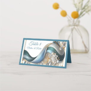 Chic Elegant Swirls in Gold, Silver, Blue, Yellow Place Card