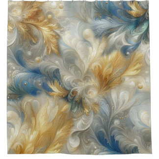 Chic Elegant Swirls in Gold, Silver, Blue, Yellow Shower Curtain