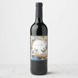 Chic Elegant Swirls in Gold, Silver, Blue, Yellow  Wine Label