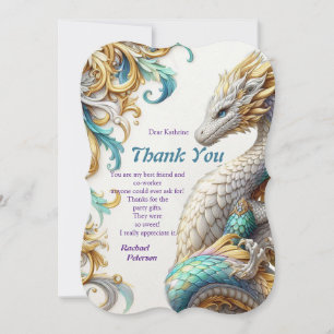 Chic Elegant Swirls in Gold, Silver Playful Dragon Thank You Card