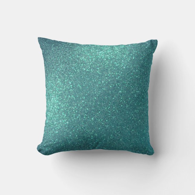 Chic Elegant Teal Blue Sparkly Glitter Cushion (Front)
