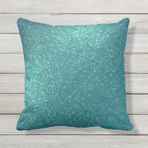 Chic Elegant Teal Blue Sparkly Glitter Cushion