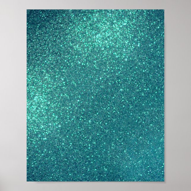 Chic Elegant Teal Blue Sparkly Glitter Poster (Front)