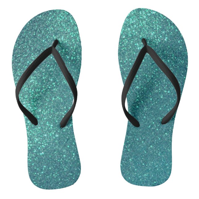Chic Elegant Teal Blue Sparkly Glitter Thongs (Footbed)