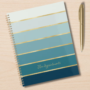 Chic Elegant Teal Gradient Gold Stripes Planner