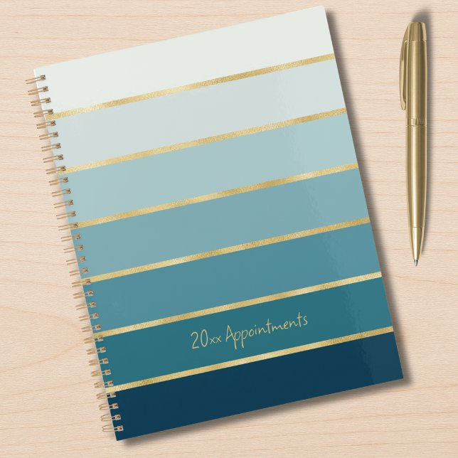 Chic Elegant Teal Gradient Gold Stripes Planner (Creator Uploaded)