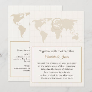 Chic Elegant Travel World Map Monogram Wedding Invitation