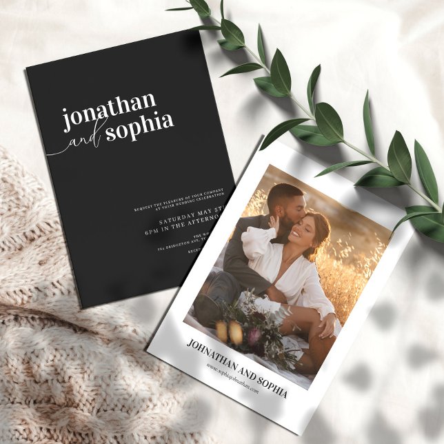 Chic Elegant Typography Black Wedding Invitation (Creator Uploaded)