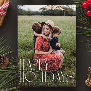 Chic Elegant Typography Happy Holidays One Photo Holiday Card
