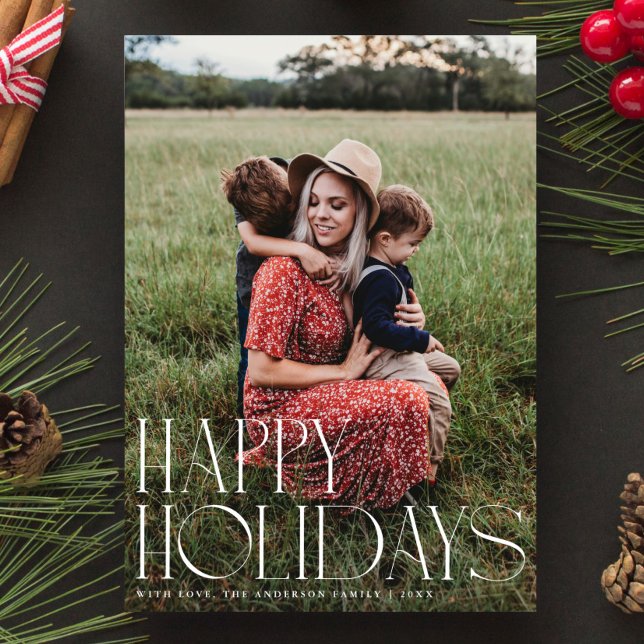 Chic Elegant Typography Happy Holidays One Photo Holiday Card (Creator Uploaded)