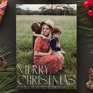 Chic Elegant Typography Merry Christmas One Photo Holiday Card