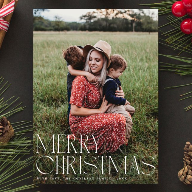Chic Elegant Typography Merry Christmas One Photo Holiday Card (Creator Uploaded)