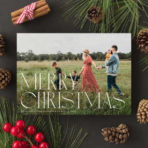 Chic Elegant Typography Merry Christmas One Photo Holiday Card