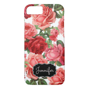 Chic Elegant Vintage Pink, Red, roses floral name iPhone 8/7 Case