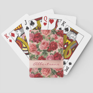 Chic Elegant Vintage Pink Red Roses Floral Playing Cards