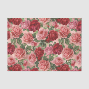 Chic Elegant Vintage Pink Red Roses Floral Tissue Paper