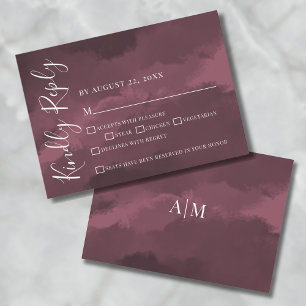 Chic Elegant Watercolor Burgundy Wedding RSVP Card