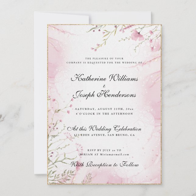 CHIC & ELEGANT WATERCOLOR FLORAL ABSTRACT WEDDING INVITATION (Front)