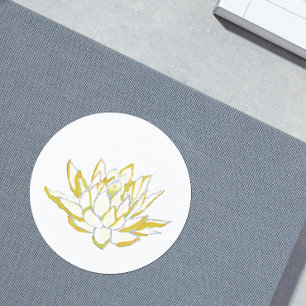 Chic elegant watercolor illustration yellow lotus classic round sticker