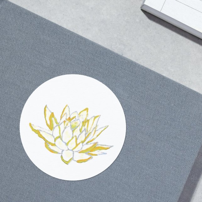 Chic elegant watercolor illustration yellow lotus classic round sticker (Creator Uploaded)
