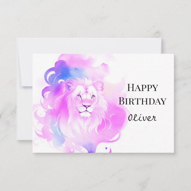 Chic Elegant Watercolor Lion Birthday  Card (Front)
