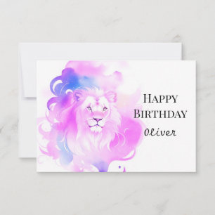Chic Elegant Watercolor Lion Birthday  Card