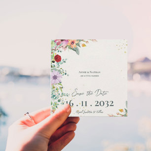 Chic Elegant Watercolor Wildflowers Floral Wedding Save The Date
