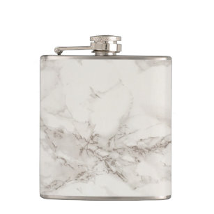 Chic Elegant White and Black Marble Pattern Hip Flask