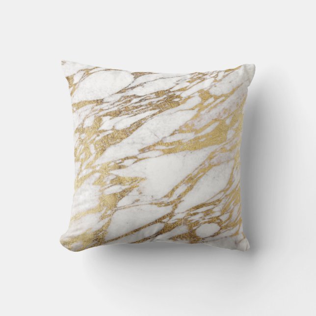 Chic Elegant White and Gold Marble Pattern Cushion (Front)